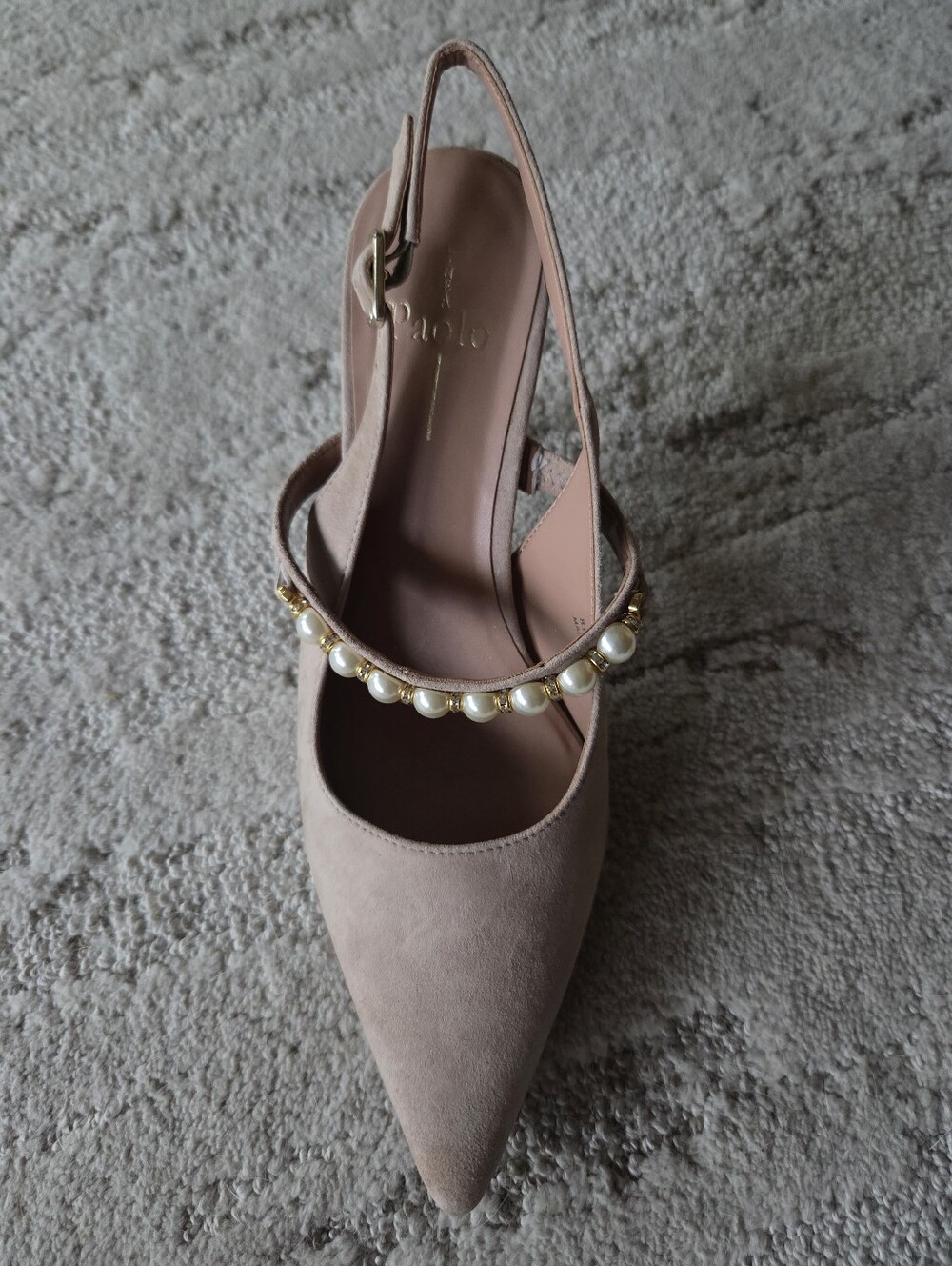 Paolo Beige Suede Pearl-Embellished Slingback Pumps